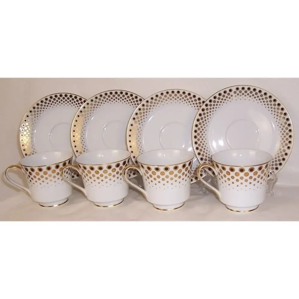 Mikasa Narumi Embassy 5879 Cup & Saucer Vintage Japan Gold Dotted Rim Set of 4